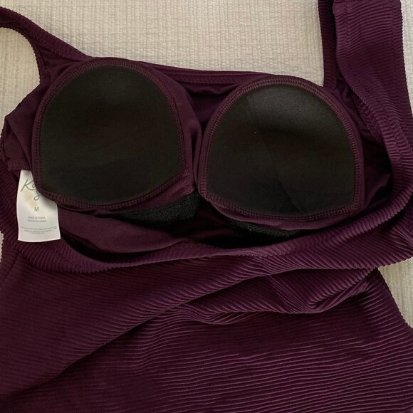 One Piece Square Neck Deep Purple Wine Bathing Suit - Picture 9 of 11